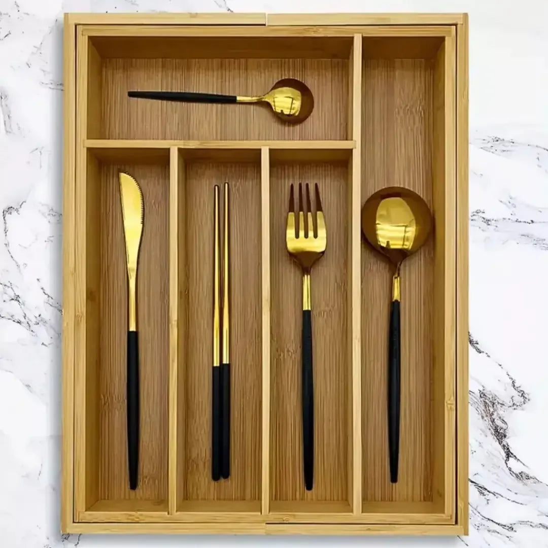 Porta Talheres em Bambu Extensível