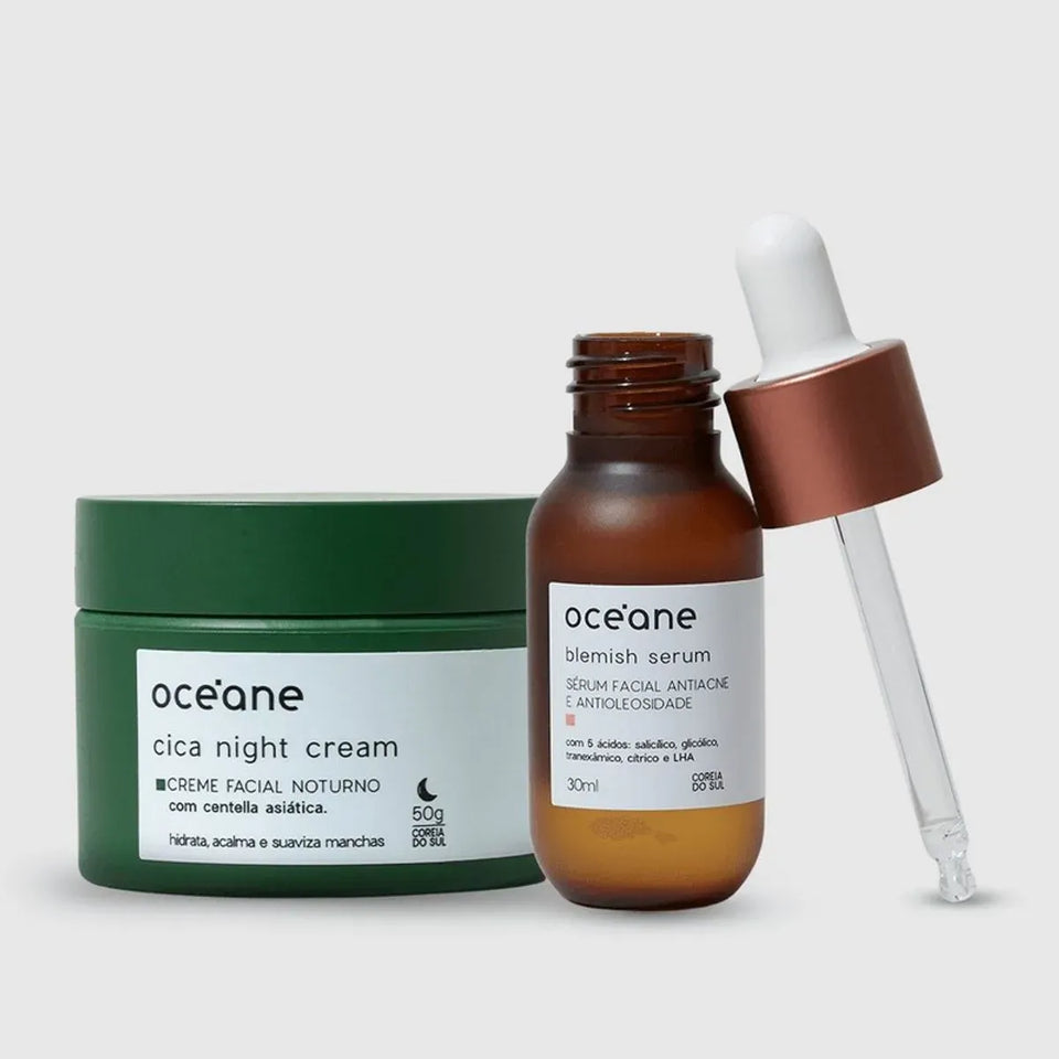 Kit Rotina Noturna Antiacne - Serum Antiacne + Creme Noturno Cica