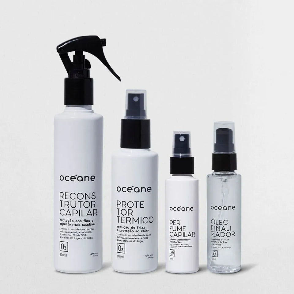 Kit Cabelo de Salão - Reconstrutor + Protetor Térmico + Óleo Finalizador + Perfume