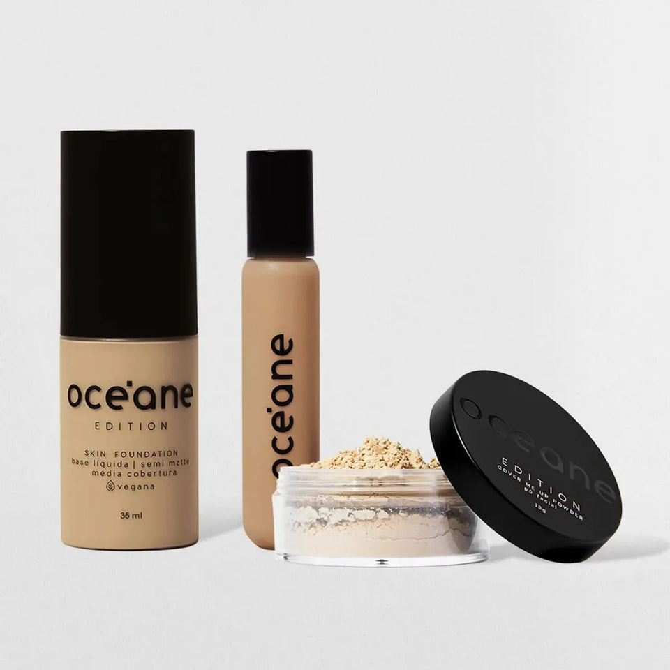 Kit Base Líquida 210l + Corretivo Líquido Light + Pó Solto Océane Edition
