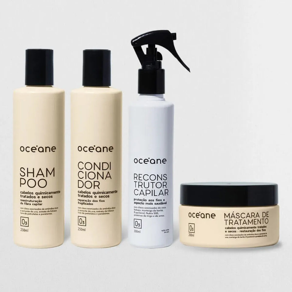Kit Shampoo + Condicionador + Máscara de Tratamento para Cabelos Quimicamente Tratados + Reconstruto